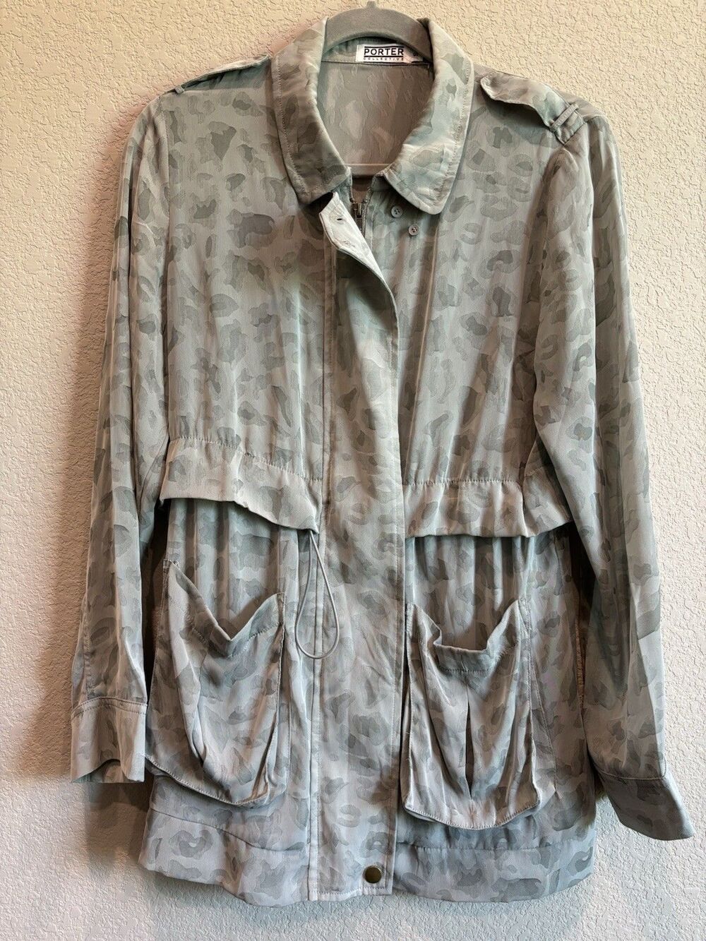 The Porter Collective Gray Animal Print Lightweight Chiffon Jacket Womens Small
